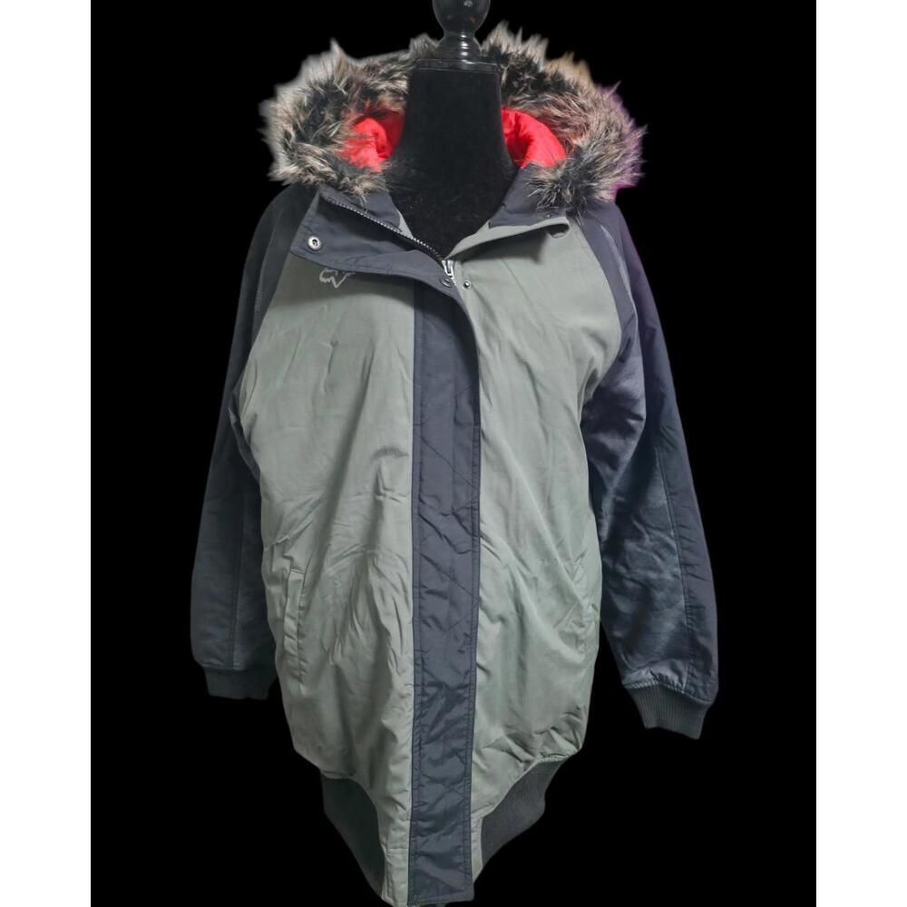 Women's Gray/Green "Fox Racing" Parka With Bright Coral Quilted interior, XL